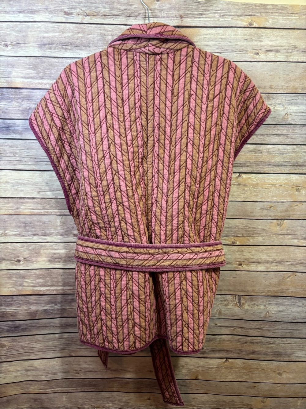 Free People Sunrise Quilted Vest Jacket stripped Piping tie waist Size Large - Picture 9 of 12